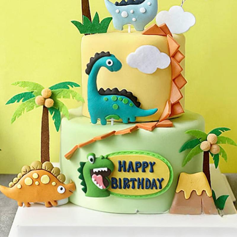 Dinosaur Cake Topper Little Dino Birthday Cake Decoration cute Dinosaur Leaves Grass for Kids Birthday Party  Baby Shower Decor