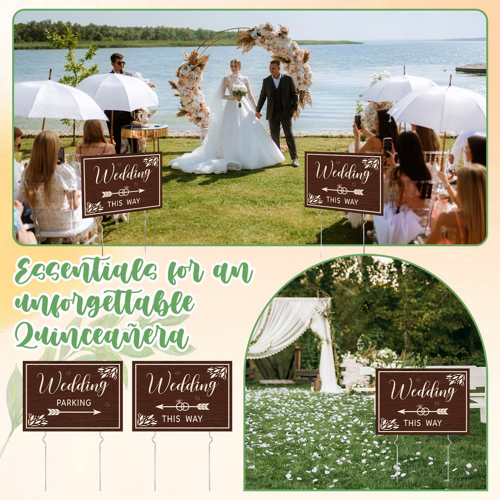 6 Pack Rustic Wooden Wedding Signs 17X12" Wedding This Way Lawn Signs Double Sided Wedding Parking Direction Sign Welcome To Our