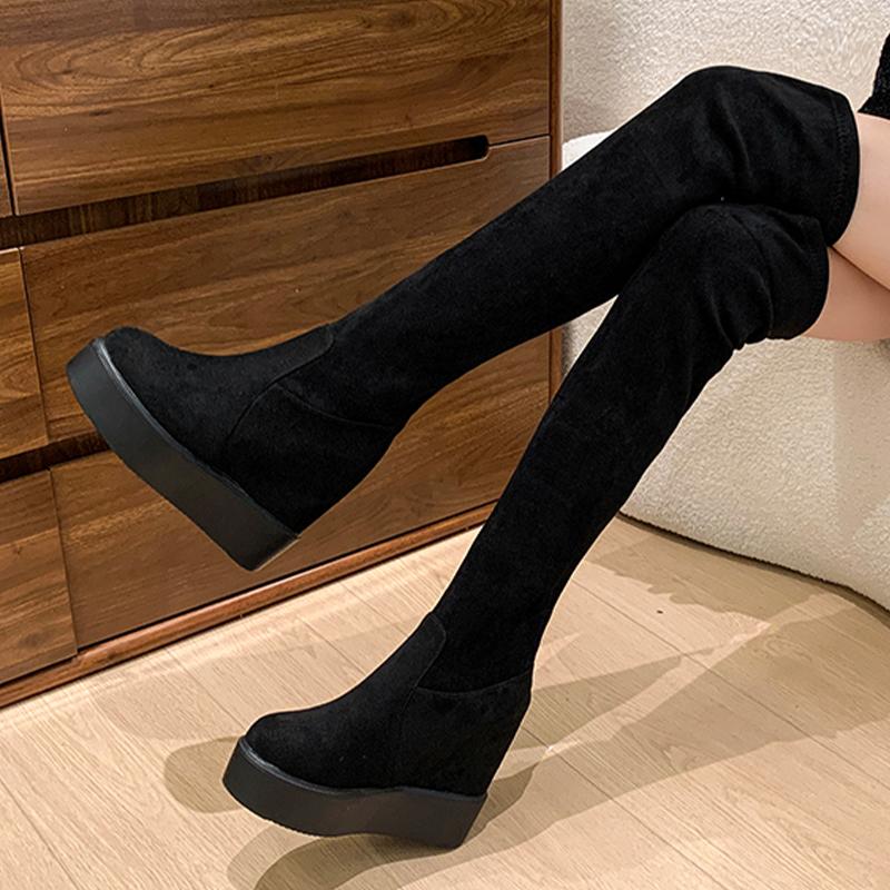2026 New Wedges Women Long Boots Fashion Suede Dress Winter Shoes Cozy Over The Knee Warm Woman Boots Designer Botas Para Mujer