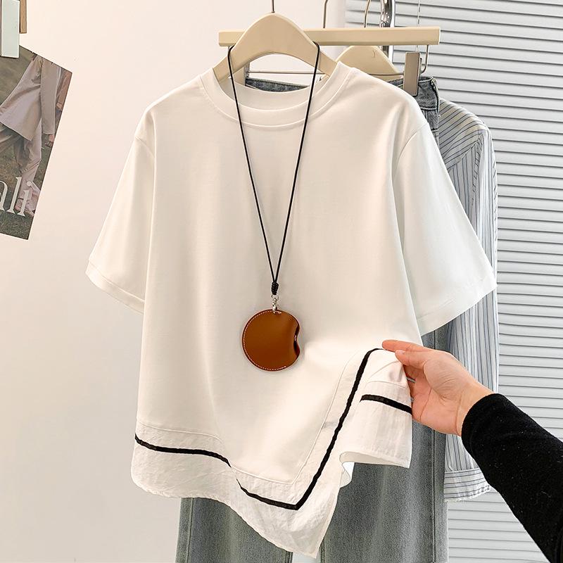 2026 Plus Size Women's Ice Silk Knit Print T-Shirt - Spring/Summer Collection, Loose Fit, Slimming, Short Sleeve