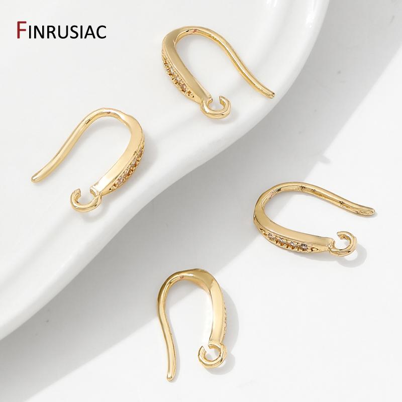 1/2/3 Paare 14K Gold Plated Messing Mit Zirkon Ohrhaken, Ohrbügelhaken, DIY Ohrring-Herstellungsmaterialien, Zubehör Für Schmuck