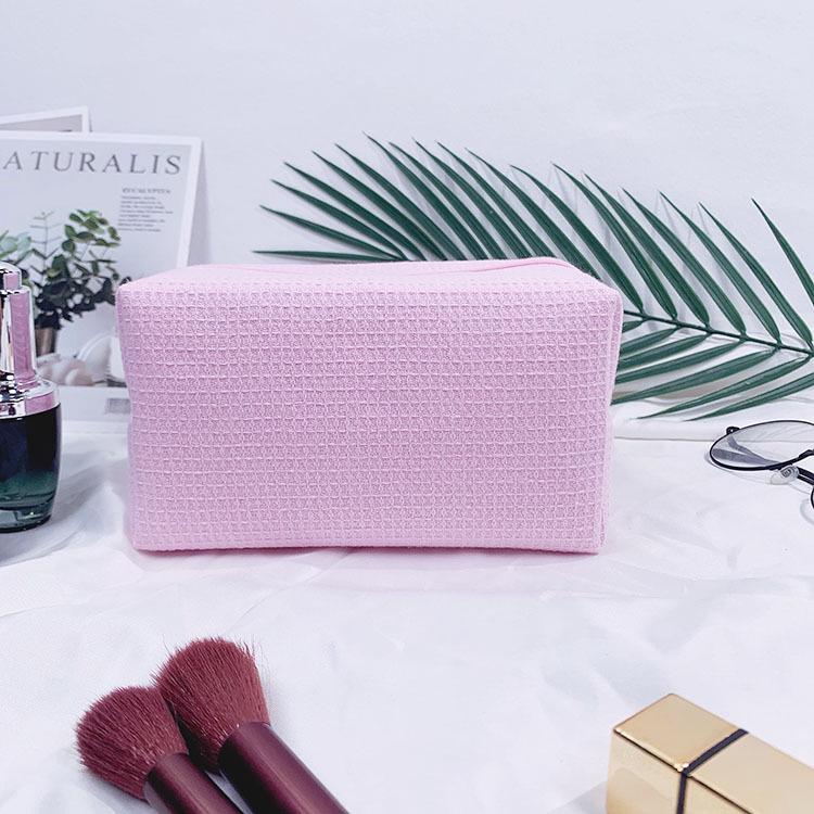 Trending Waffle Cosmetic Bag: Solid Color, Spacious, Women's Handheld Toiletry Organizer
