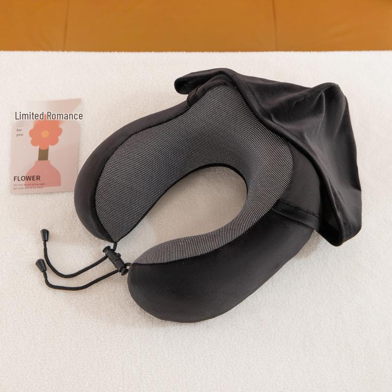 Memory Foam U-Shaped Neck Pillow with Hood - Portable Travel Pillow for Airplane and Outdoor Use