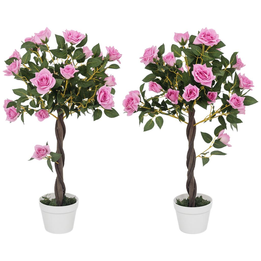 Set Of 2 Artificial Plants White Rose Floral In Pot Fake Plants For Home Indoor Decor 90cm Purple