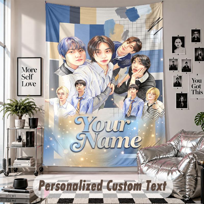 Wall Hanging Tapestry With Custom Name & Text, Stray Kids Decorative Tapestry For Bedroom