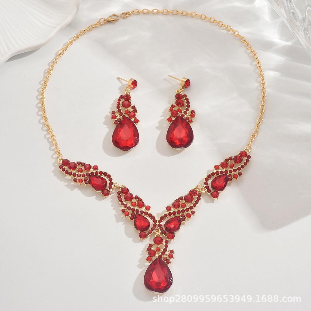Alloy Rhinestone Wedding Necklace Earrings Bridal Wedding Accessories Banquet Ladies Jewelry