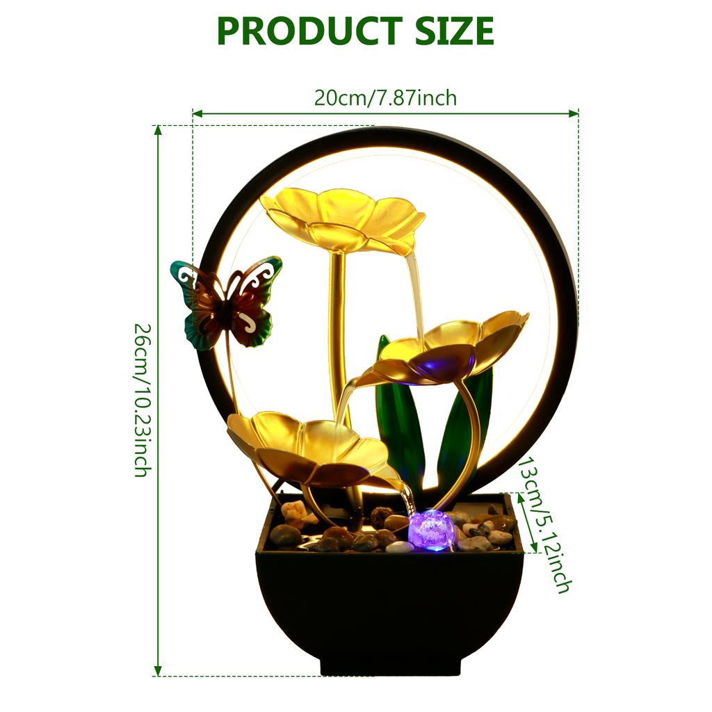 Tabletop Water Fountain USB Powered Tabletop Fountain with Natural Rocks and LED Ring Lights Desktop Waterfall Fountain Zen