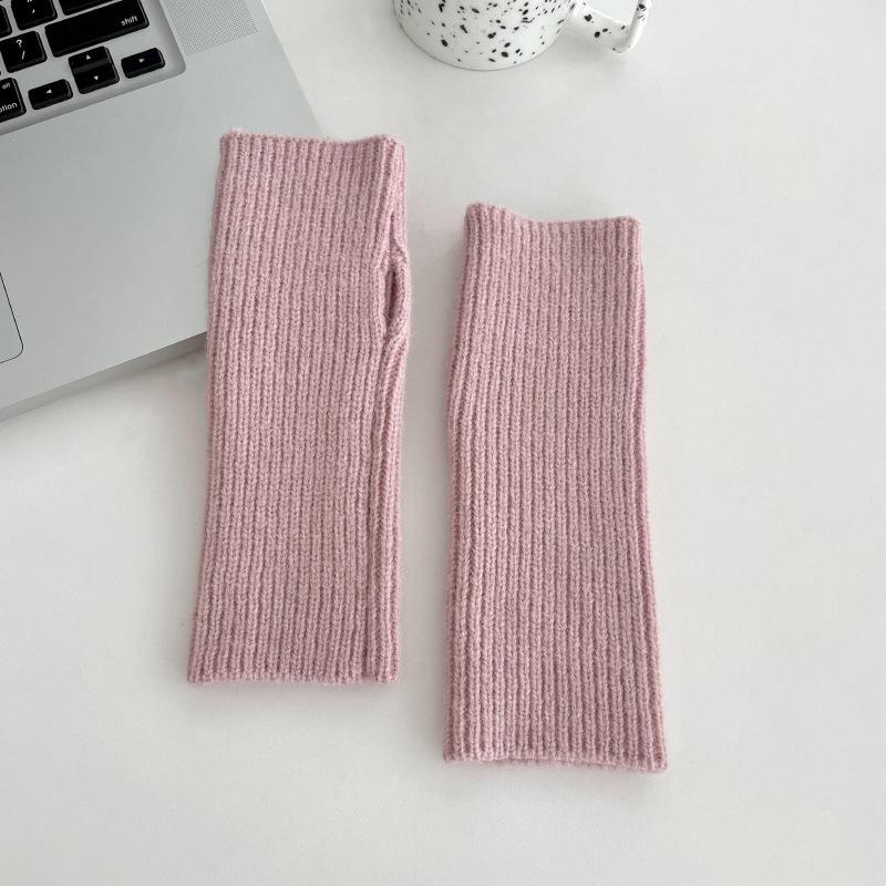 Winter Warm Gloves Knitted Mittens Soft Warm Fingerless Gloves Women Fashion Solid Color Half Finger Gloves Winter Accessories