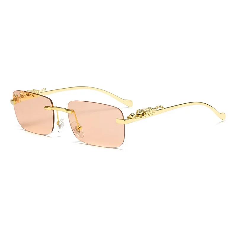 New Rimless Rectangle Vintage Metal Leopard Head Sunglasses Fashion Frameless Tinted Glasses Shades For Women Men
