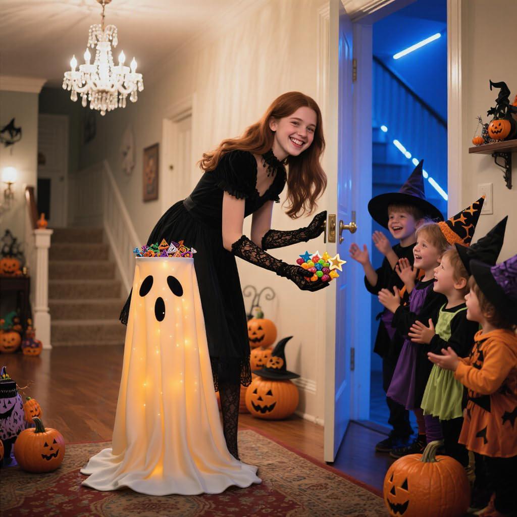 HalloweenGhost Candy Bowl Stand Lighted Large WitchGhost Pot Trick OrTreat Candy Candy Stand