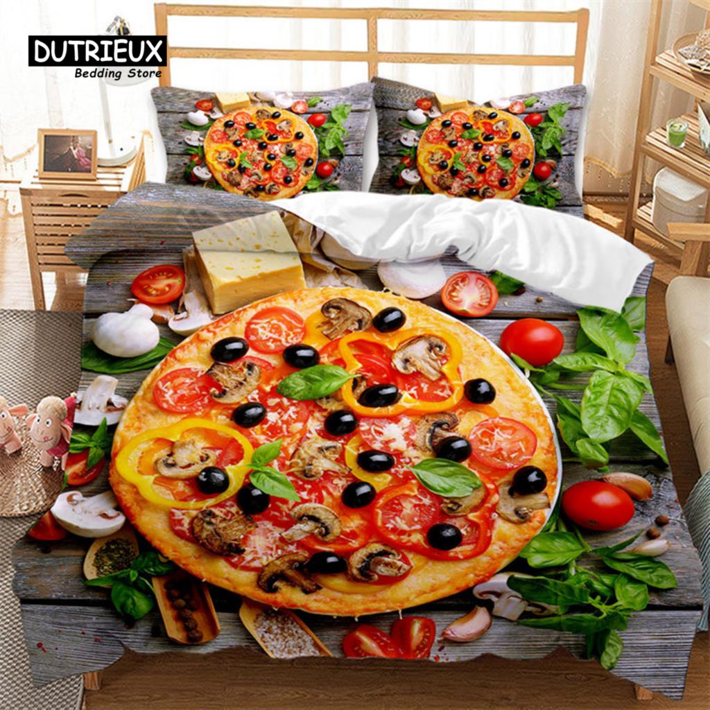 Sängkläder med desserttema Mikrofiber Glassmunkar Pizza Fruktmönster Påslakan Enkel King För Barn Vuxna Sovrumsinredning