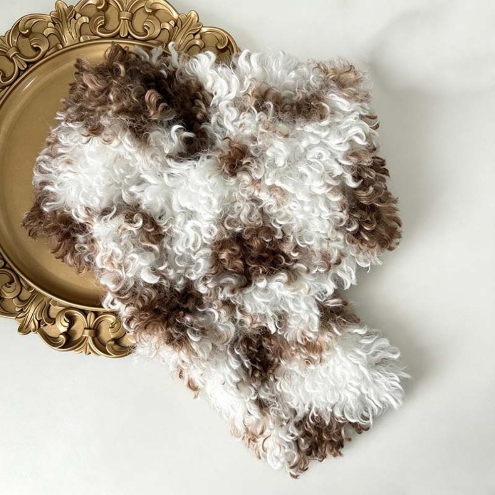 Thick Plush Faux Shearling Scarf Spotted Pattern Curly Fleece Collar Outdoor Shopping