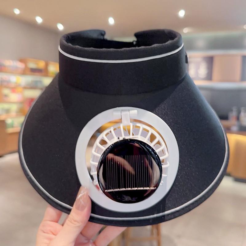 Wide Brim Sun Hat With Fan Breathable Solar Powered Fan Outdoor Visor Hat Empty Top Sunshade Beach Sunshade Hat Women