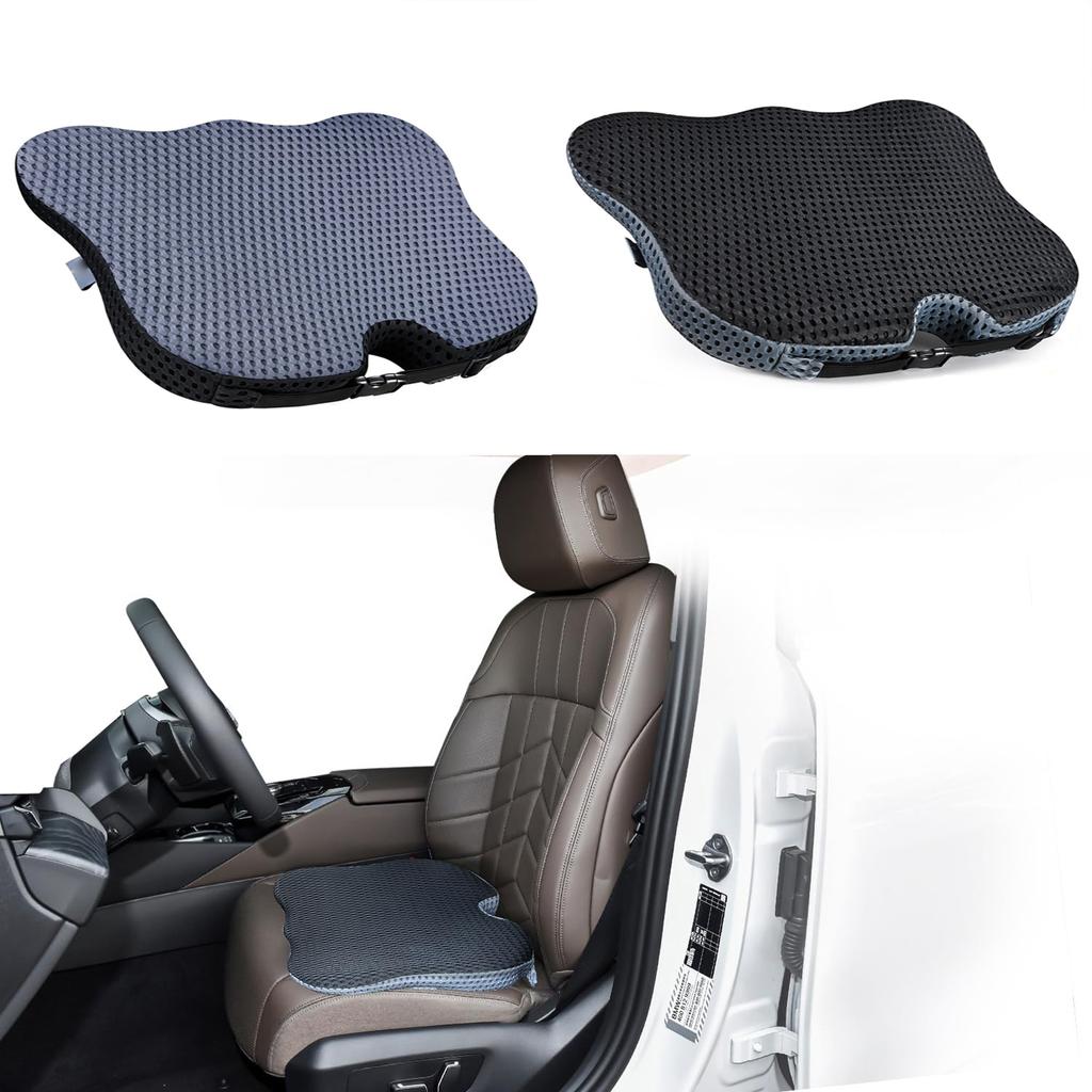 Soft Dense Memory Foam Car Seat Cushion For Driving - Seat Cushion For Car Seat Driver With Design & Raised Back, Provides Comfort