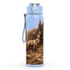 1PC Deer Pine Forest Wood Carving Style Print 750ml Color Plastic Sports Water Bottle Leakproof Flip Straw Lid Suitable for Sports Office Home Use
