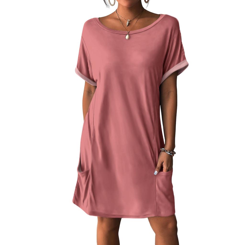 Women's Dresses T-Shirt Dresses With Pockets Solid Color Casual Beach Dresses