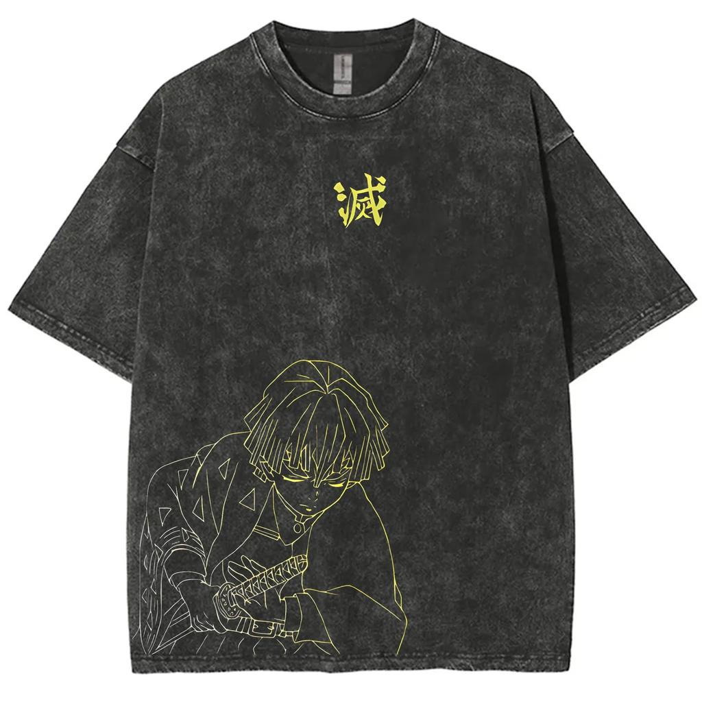 Ghostblade Retro Washed Printed T-shirt Casual Top Y2K Style Clothing Printed Pattern T-shirt