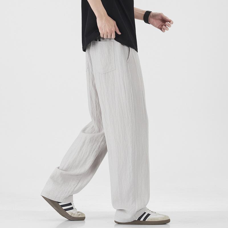 New Summer Thin Anti-wrinkle Tencel Linen Pants Men's Drape Casual Pants Straight Loose Scimitar Pants