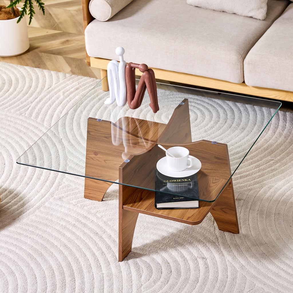 Modern Square Side Table Made of Safety Glass - 80 cm Side Length. Ideal for Dining Room, Living Room, Office and Much More.