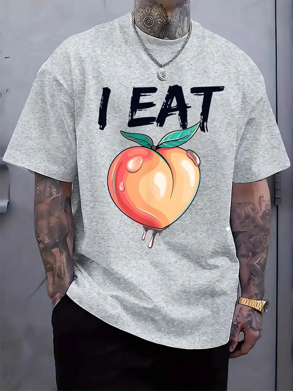 I Eat Peach Graphic T-shirt - Casual Crew Neck XXXL