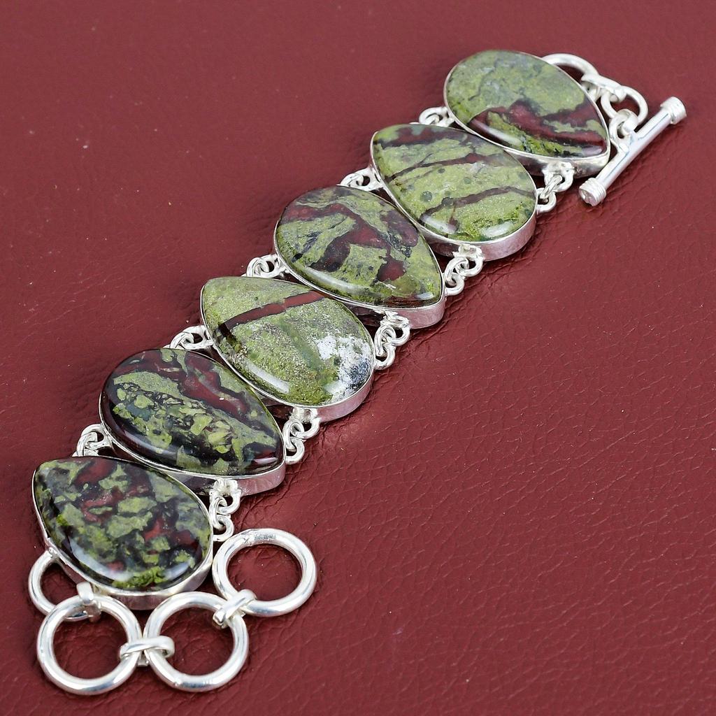 Dragon Bloodstone Bracelet Genuine Gemstone Bracelet 925 Sterling Silver Bracelet Adjustable Chain Bracelet Handmade Jewelry Gifts for Wife