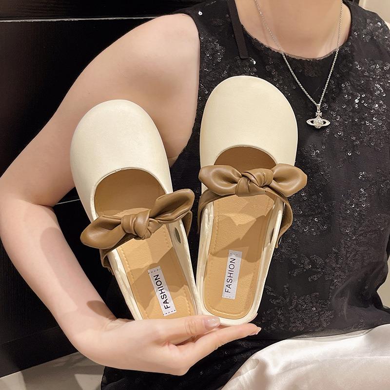 Baotou half slippers outer wear summer women's new gentle bow one pedal lazy single shoes women