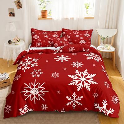 Capa de Edredom de Natal Vermelha Conjuntos de Roupa de Cama Conjunto de Capa de Edredom de Floco de Neve Microfibra Branca com Flocos de Neve para Decoração de Quarto Adolescentes Mulheres