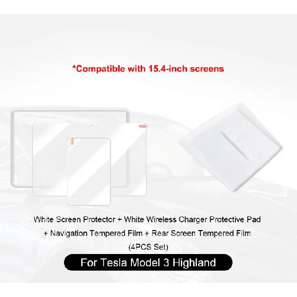 For Tesla Model 3 Highland Ultra-clear Tempered Glass Screen Protector Center Display Film Protect Set Wireless Charging Mat