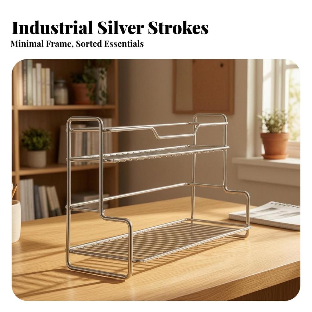 Desktop Storage Rack with Guard Rail Multipurpose Shelf Stable for Desk