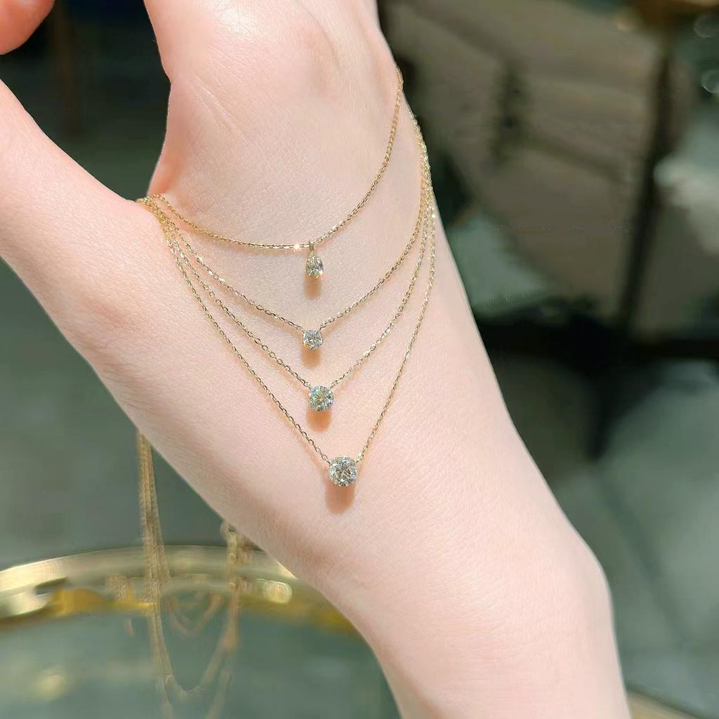 Mini 5mm/4mm D Moissanit Pravé Stříbro 925 Solitérní Přívěsek Náhrdelník Dámské Klíční kosti Náhrdelníky Svatební Večírek Šperky