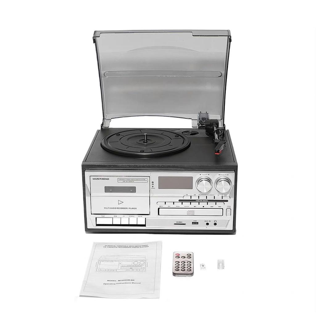 Retro Vinyl Player & Bluetooth Speaker with High-Fidelity Sound and Cassette Function - Perfect Gift