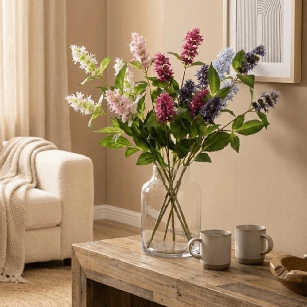 3 Head Artificial Pogostemon Stem Spike Flower Simulation Pogostemon Silk Faux Flower  Table Decor