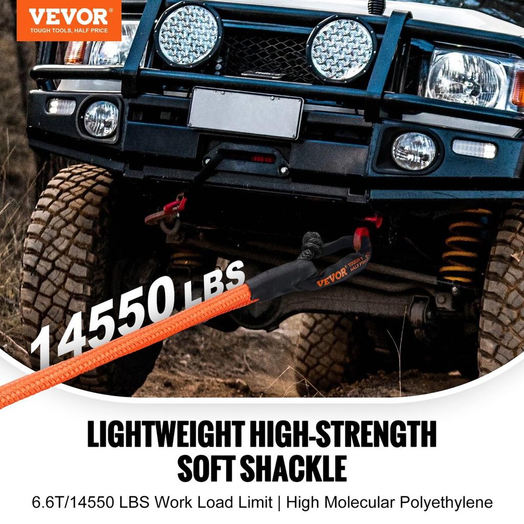 Soft Shackle Synthetic Recovery Rope 2PCS 1/2"x22" 44092lbs Break Strength