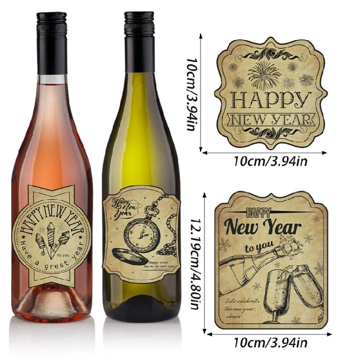 Confezione da 12 Pezzi Adesivi Decorativi per Bottiglie di Vino Vintage Felice Anno Nuovo Etichette Adesive per Bottiglie per Identificazione Varietà di Vino