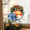 Glass Door Decorative Scenes Christmas Bird Static Window Sticker, Cute Watercolor Stickers with Wreath And Gift Box, PVC Festival Atmosphere