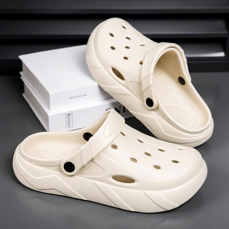 Hole shoes men's summer outer wear bag head couple sports slippers women's light beach sandals bag head half slippers men