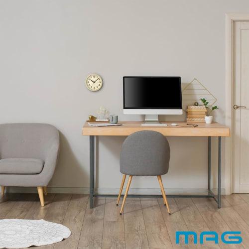 MAG (Mag) Small Wall Clock, Wall Clock, Table Clock, or Table Clock, Stand Included, Analog, Cute, Stylish, Woody, Wood Grain Finish, Quiet, Continuou