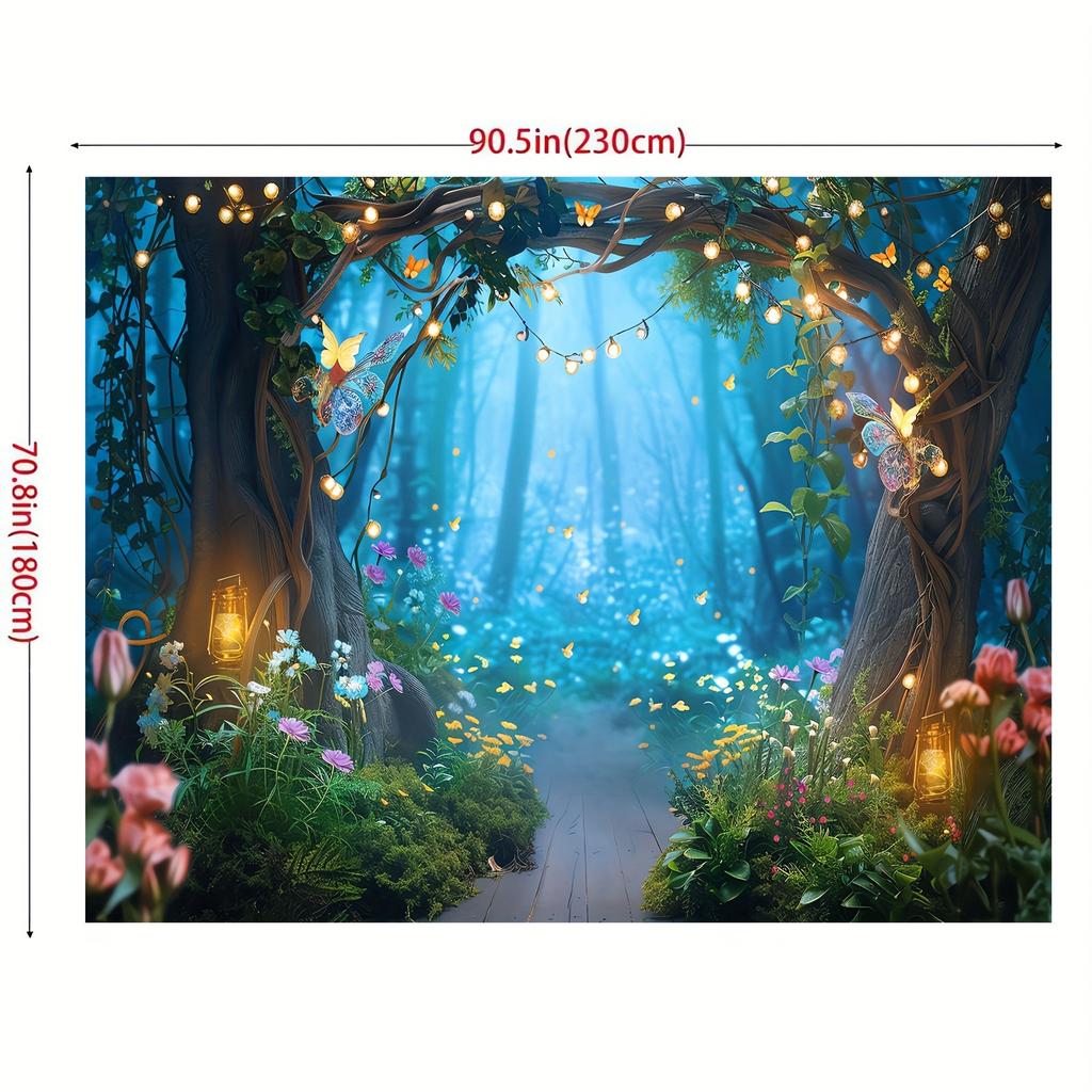 Striscione Incantevole Foresta delle Fate Festa delle Fate - Sfondo versatile in poliestere per compleanni, battesimi e altro ancora
