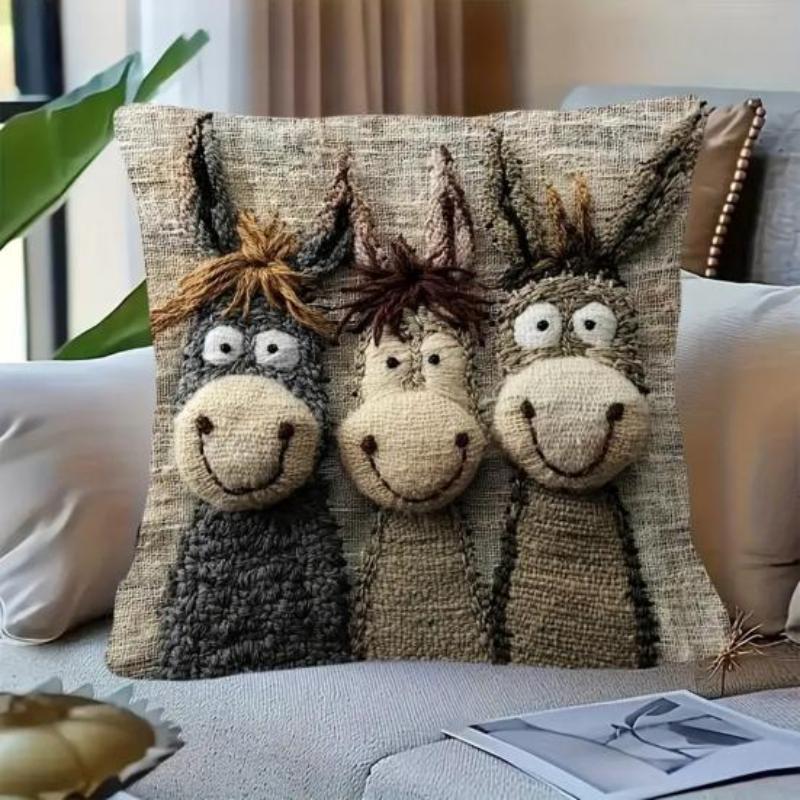 Cartoon Donkey Pillow Cover with Zippered Closure for Decorative Throw Pillow