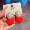 French Vintage Irregular Pearl Leather Geometric Earrings S111 Silver Needle Circle Stud Earrings Premium Temperament Earrings