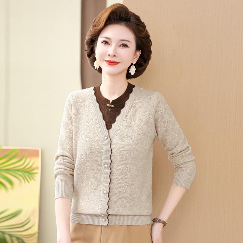 Mom's autumn clothes new knitted sweater middle-aged women's spring and autumn sweater loose bottoming shirt top