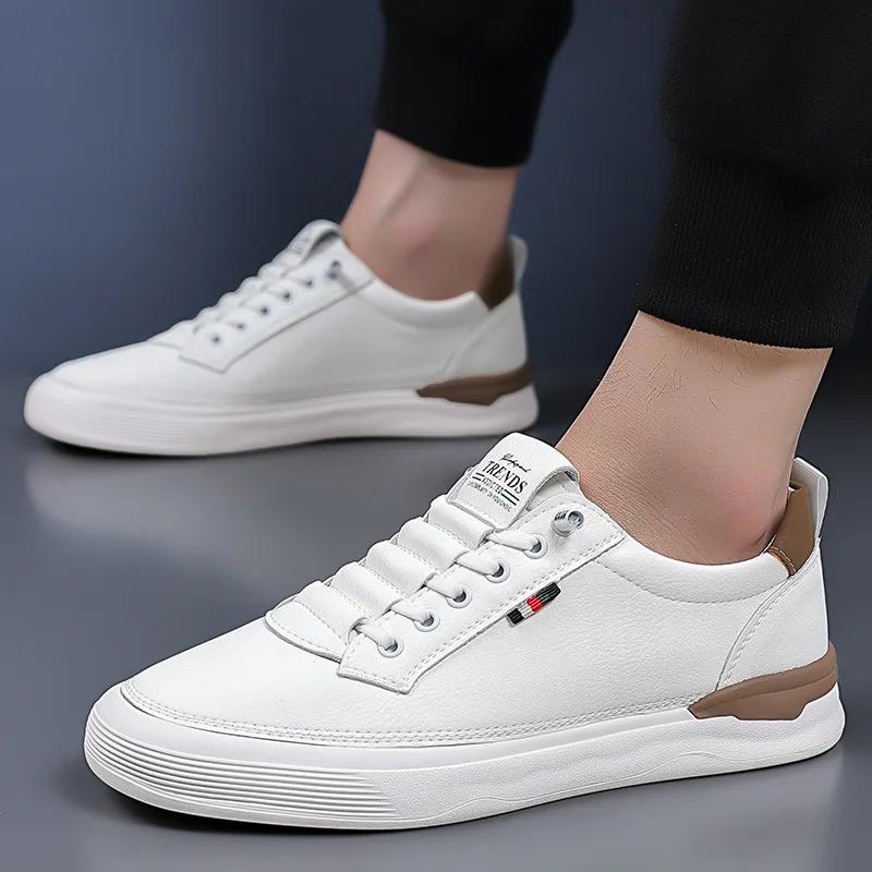 Fashion Spring Autumn Leather Casual Sneakers for Men Designer Soft-soled White Sports Shoes Male Fashion Board Light Shoes Man