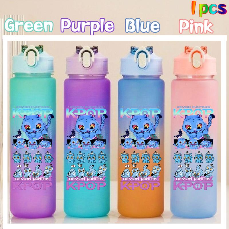 750ML KPop Demon Hunters HUNTR/X Rumi Mira Zoey Jinu Colore Degradé Tazza Acqua Bambino Borraccia con Cannuccia Saja Ragazzi Tigre Regalo