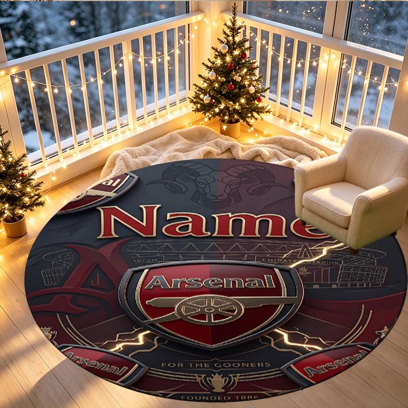 Custom Name Personalized Arsenal F.C Print Round Rug, Versatile Home Decor Carpet, for Playroom, Apartment, Balcony, Entryway, Hallway Gift