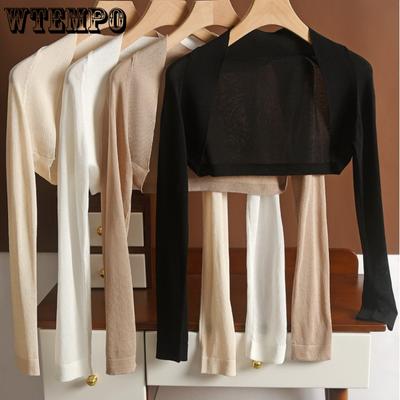Shawl Women's Sun Protection Short Cardigan Summer Ice Silk Knitted Camisole Thin Long Sleeved with Camisole Dress Cover Up
