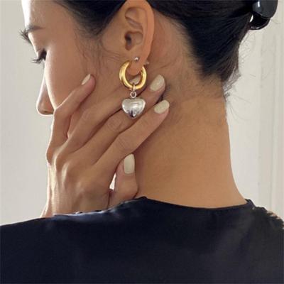 Aussage Minimalistischen Gold Silber Farbe Gemischt Solide Herz Anhänger Hoop Ohrringe Street Style Koreanische Mode Schmuck Geschenk
