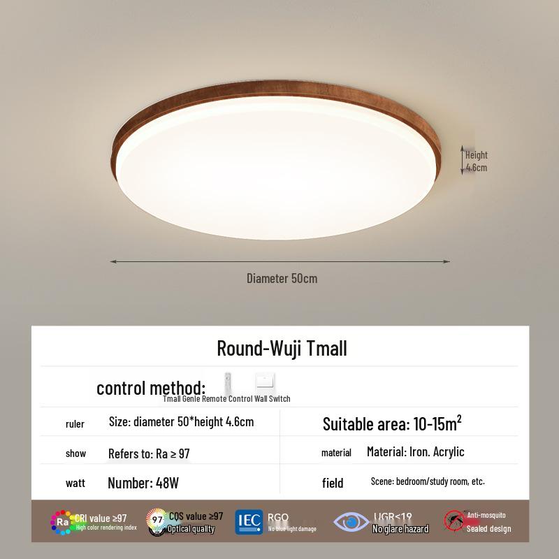 Full Spectrum Eye Protection Japanese-Style Wood Grain Ceiling Lamp for Living Room & Bedroom