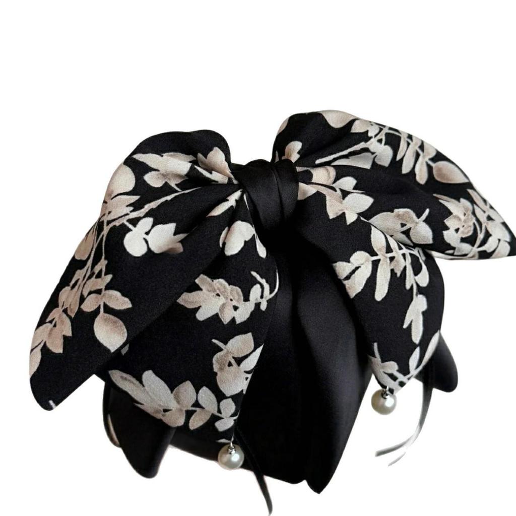 Elegant French Retro Bow Ponytail Clip and Ink Wash Skirt Hair Tie for Women