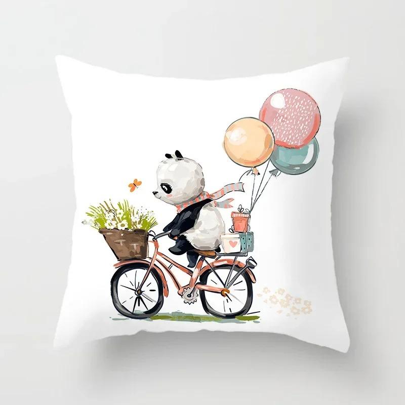 Cute Cartoon Panda Print Pattern Cushion Cover Pillow Cover Living Room Sofa Decoration Home