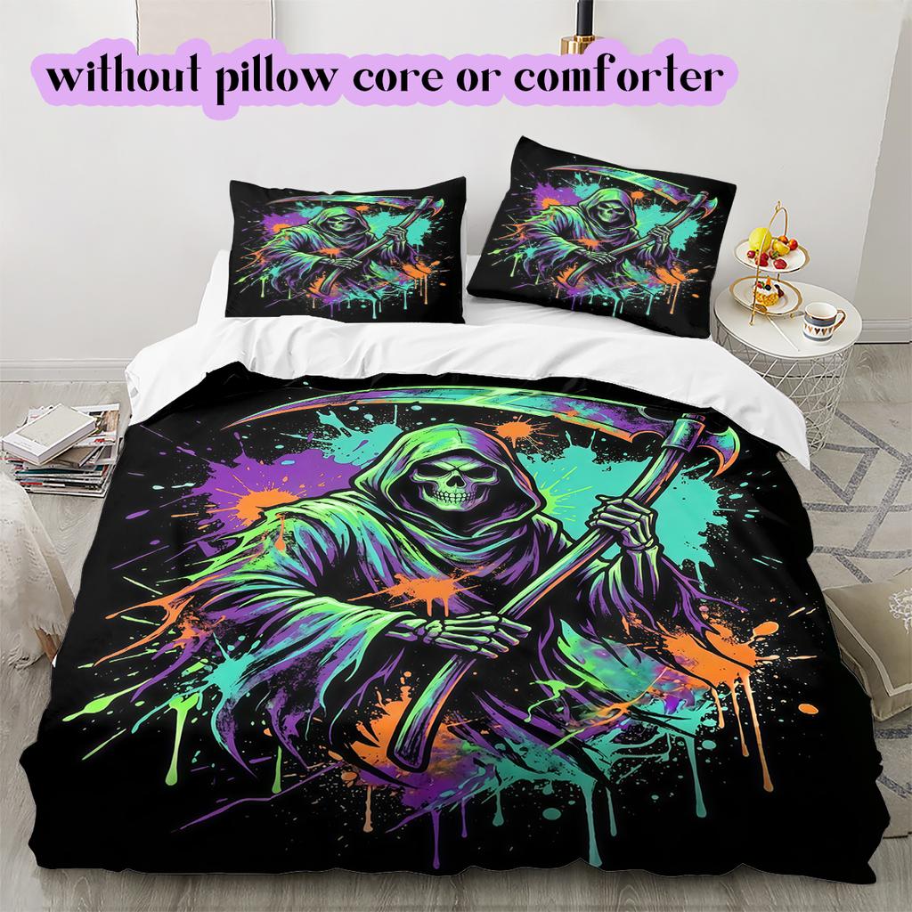 Splashing Ink Death  Pattern Bedding Quilt Set Quilt Cover Pillowcase Home Decoration Birthday Gift (1 * Duvet Cover + 2 * Pillowcase, Without Core)